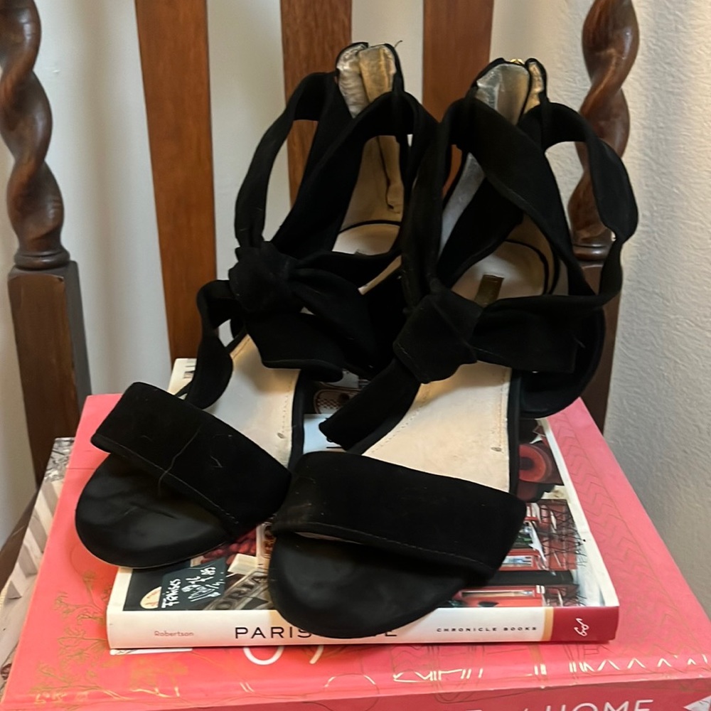 Black suede heels with ankle tie